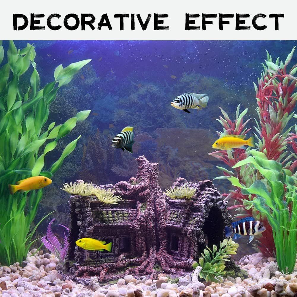 Aquarium Decorations Large Fish Tank Ornament Reptile House Shelter Decor Aquarium Hides with Betta Cave Temple Ruins Tree House