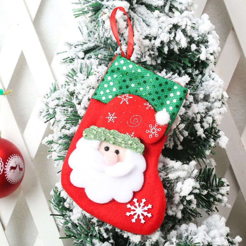 Christmas Stockings (Set of 4) - Includes Snowman, Polar Bear, Santa Claus, and Reindeer, Red & Green, with Snowflake Accents