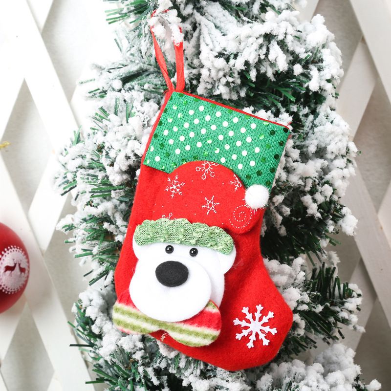 Christmas Stockings (Set of 4) - Includes Snowman, Polar Bear, Santa Claus, and Reindeer, Red & Green, with Snowflake Accents