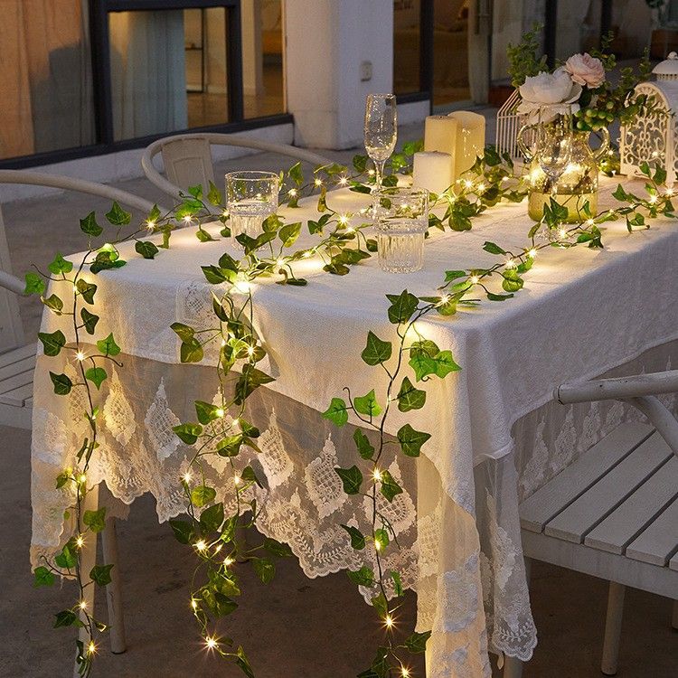 Outdoor String Lights, Fairy Lights Artificial Rattan Leaf Battery Powered Led Lights Wedding Christmas Led Garden Decoration Outdoor
