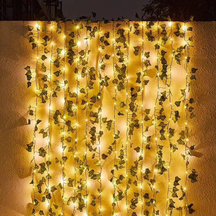 Outdoor String Lights, Fairy Lights Artificial Rattan Leaf Battery Powered Led Lights Wedding Christmas Led Garden Decoration Outdoor