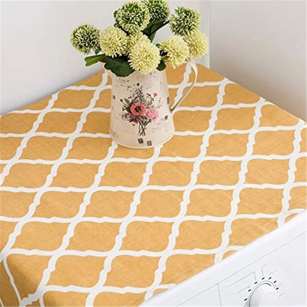 Washing Machine Organizer, Pattern with Effect Ornamental Antique Feminine Design, Anti-slip Fabric Top Cover for Washer Dryer, Yellow ,22 x 51 Inch