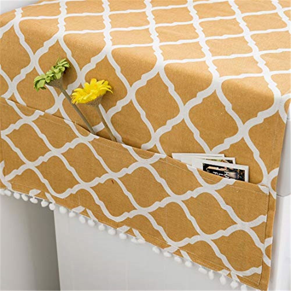 Washing Machine Organizer, Pattern with Effect Ornamental Antique Feminine Design, Anti-slip Fabric Top Cover for Washer Dryer, Yellow ,22 x 51 Inch