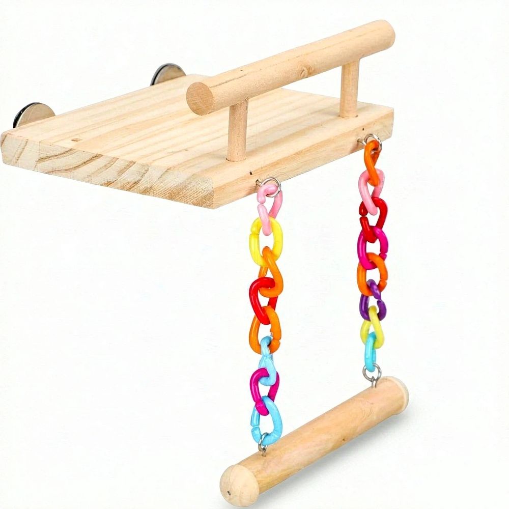 Toys Parrot Wooden Platform Play Gyms Exercise Stands with Acrylic Wood Swing Ferris Wheel Chewing for Animals Green Cheeks