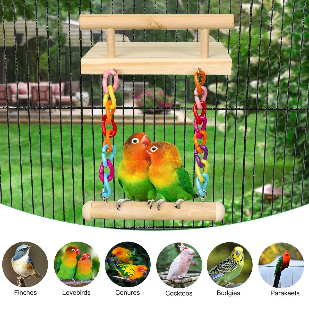 Toys Parrot Wooden Platform Play Gyms Exercise Stands with Acrylic Wood Swing Ferris Wheel Chewing for Animals Green Cheeks