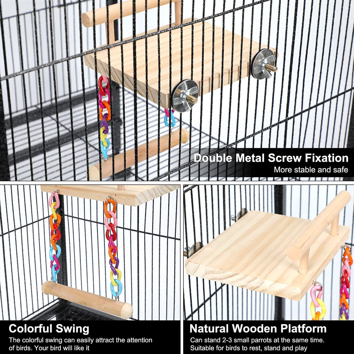 Toys Parrot Wooden Platform Play Gyms Exercise Stands with Acrylic Wood Swing Ferris Wheel Chewing for Animals Green Cheeks