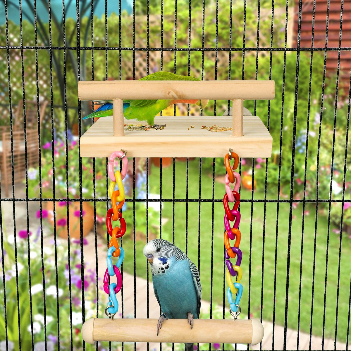 Toys Parrot Wooden Platform Play Gyms Exercise Stands with Acrylic Wood Swing Ferris Wheel Chewing for Animals Green Cheeks