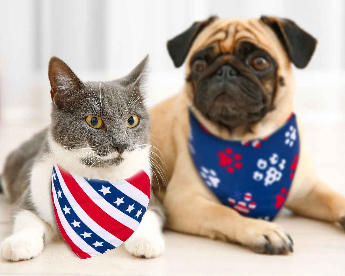 4th of July Dog Bandanas 4 Pack Patriotic Stars and Stripes Triangle Bibs Red Blue American Flag Pet Scarf Washable Pet Neckerchie