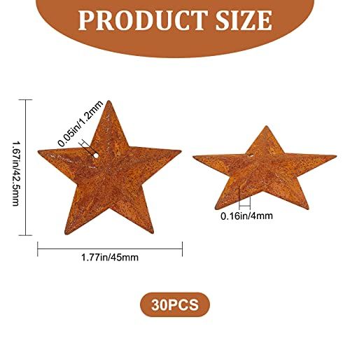 30PCS 1.77" Metal Rusty Barn Stars Primitives Tin Steel Stars with Holes Original Vintage Antique Western Pendants Retro Accent