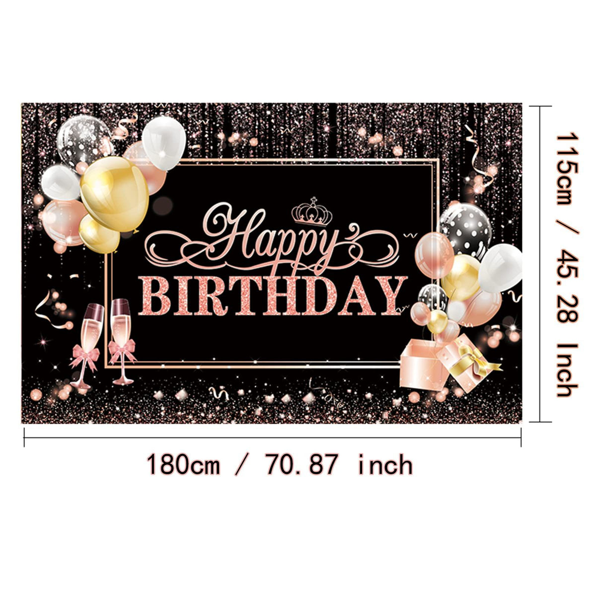 Rose Gold Happy Birthday Backdrop Banner,Happy Birthday Decoration Banner, Happy Birthday Backdrop for Girls Women71 x 45 Inch