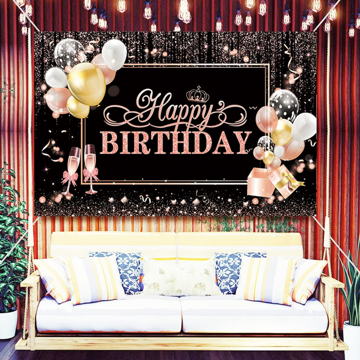 Rose Gold Happy Birthday Backdrop Banner,Happy Birthday Decoration Banner, Happy Birthday Backdrop for Girls Women71 x 45 Inch