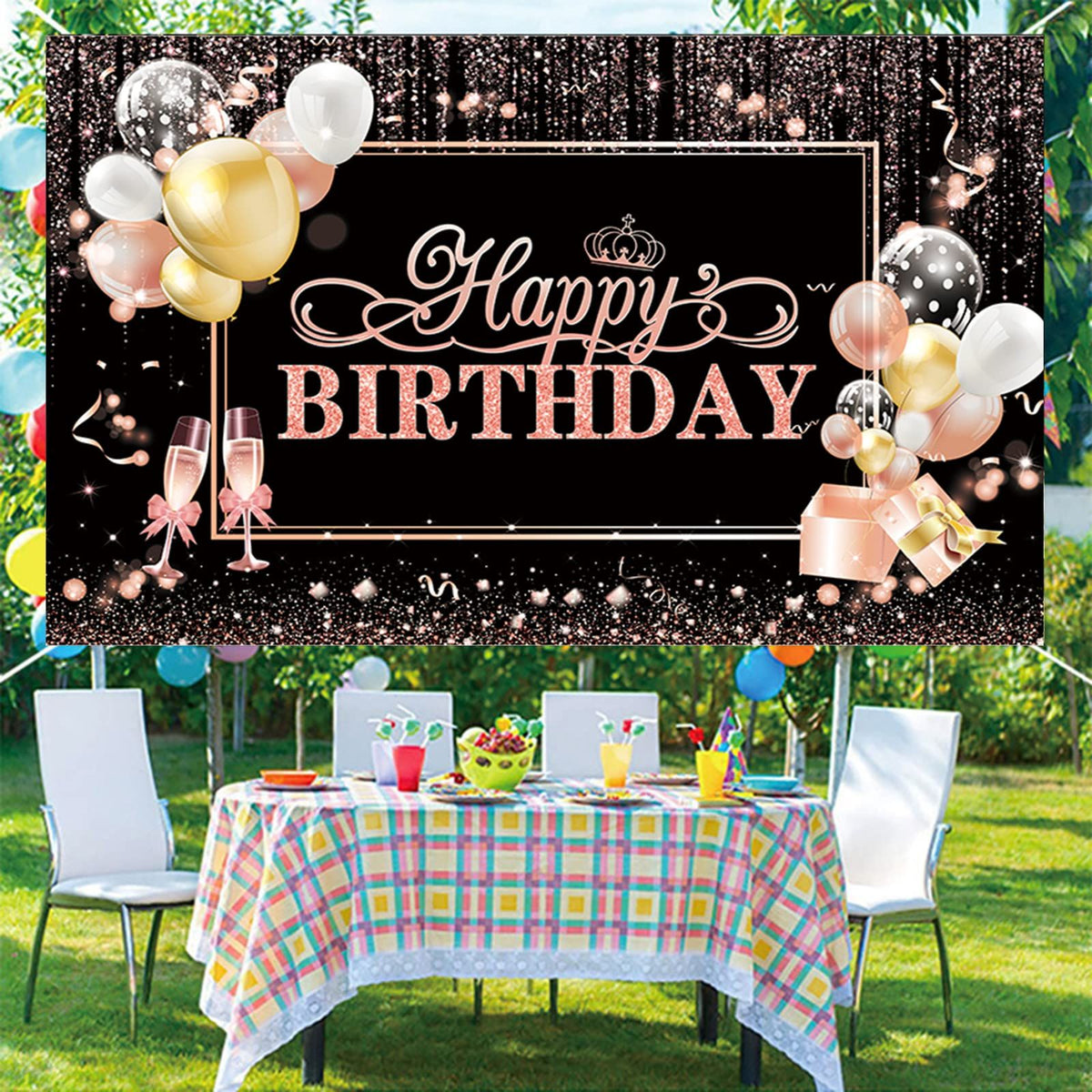 Rose Gold Happy Birthday Backdrop Banner,Happy Birthday Decoration Banner, Happy Birthday Backdrop for Girls Women71 x 45 Inch