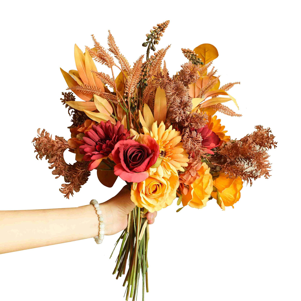 2pcs Boho Style Artificial Flower Bouquets,17 Inch Bohemian Style Fall Flower Wedding Bouquets for Bridal Bridesmaid