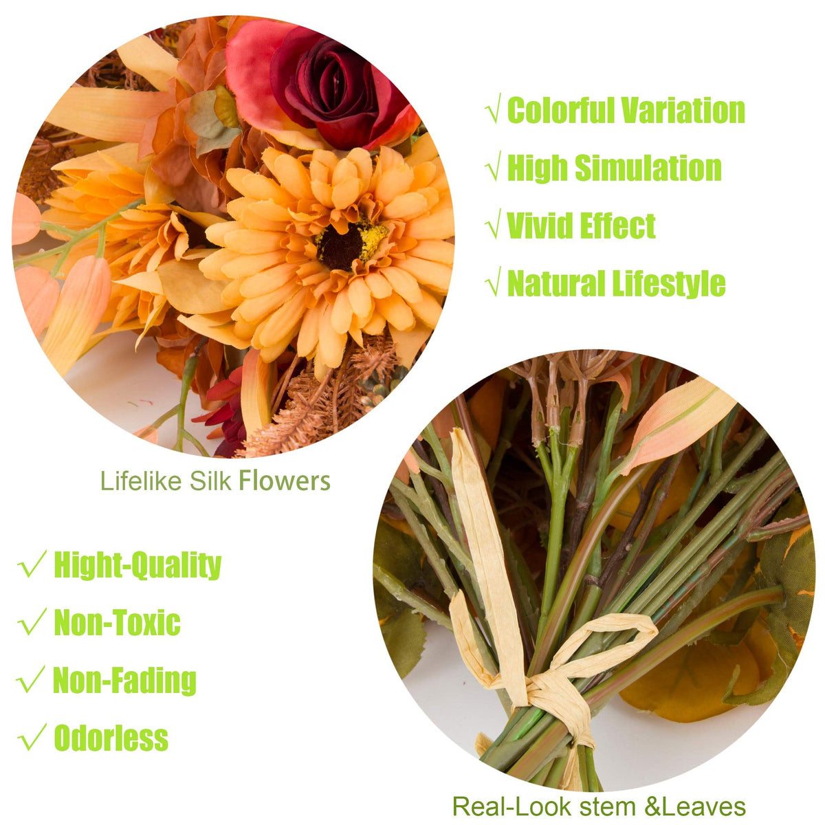 2pcs Boho Style Artificial Flower Bouquets,17 Inch Bohemian Style Fall Flower Wedding Bouquets for Bridal Bridesmaid