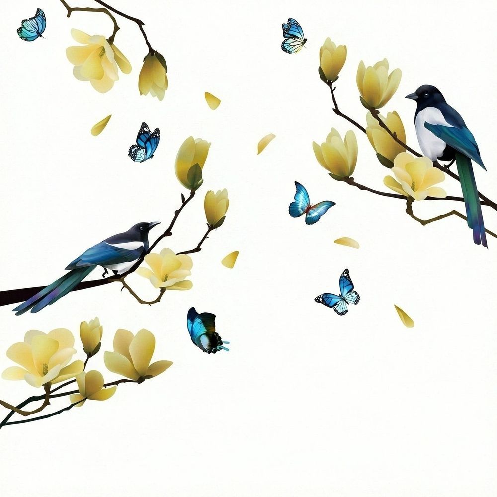 Magnolia Blossom Tree Window Sticker Tree and Birds Window Decals Glass Sticker Autumn Window Clings Adhesive Free
