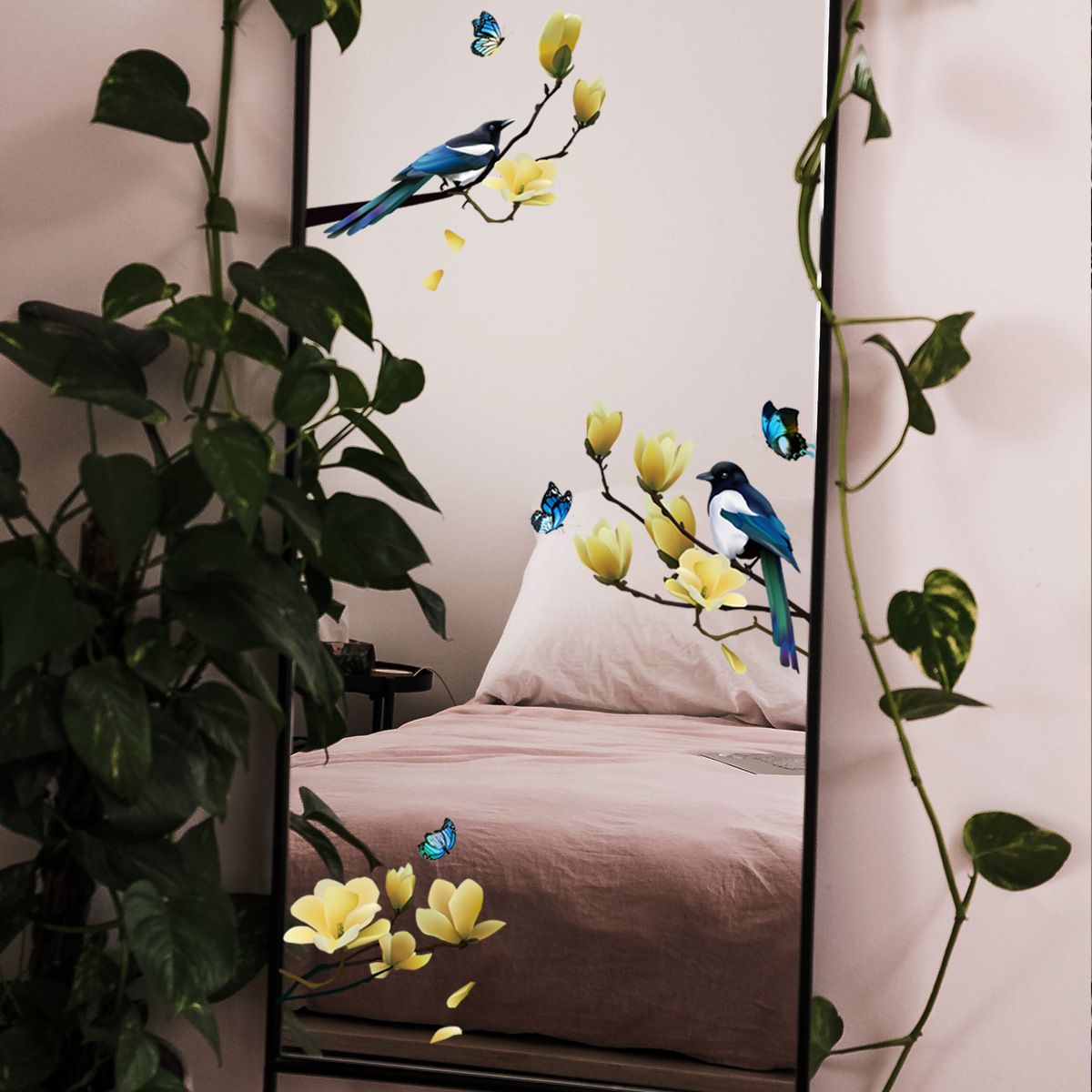 Magnolia Blossom Tree Window Sticker Tree and Birds Window Decals Glass Sticker Autumn Window Clings Adhesive Free