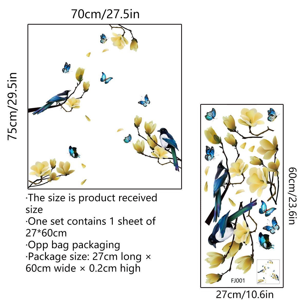 Magnolia Blossom Tree Window Sticker Tree and Birds Window Decals Glass Sticker Autumn Window Clings Adhesive Free