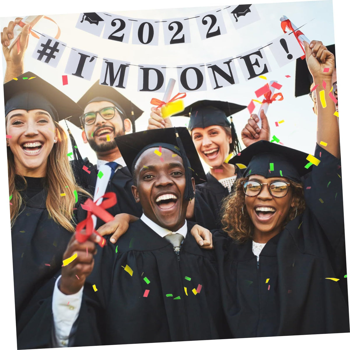 2 Sets Graduation Backdrop Decorations Polyester Flash Wreath Graduation Party Hangings The Sign Party Flag Graduation Decorative