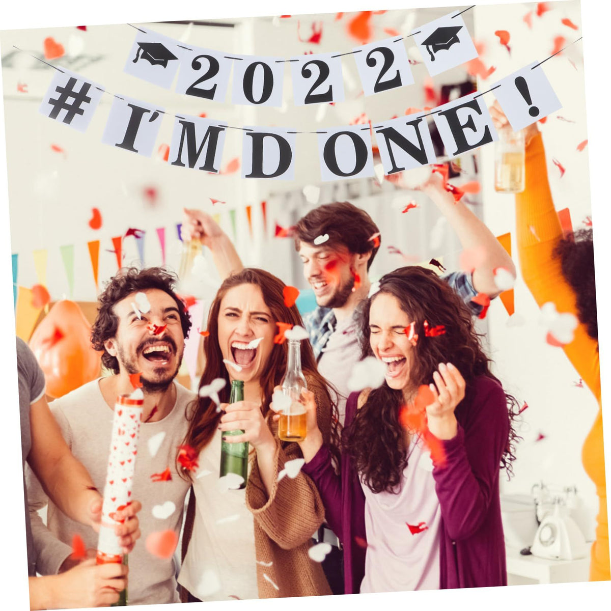 2 Sets Graduation Backdrop Decorations Polyester Flash Wreath Graduation Party Hangings The Sign Party Flag Graduation Decorative
