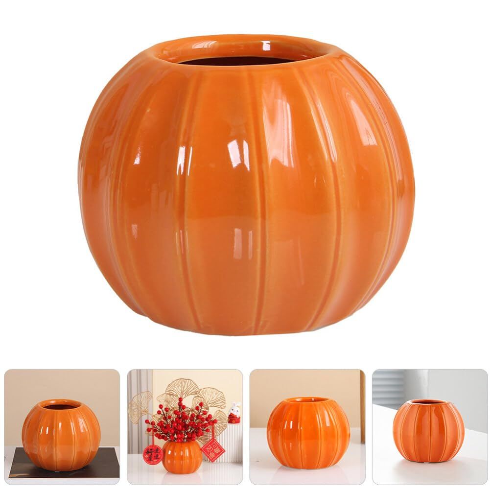 Pumpkin Vase Ceramic Flower Vase Fall Harvest Decoration for Halloween Home Decor Dried Flower Vase Flower Arrangement Orange