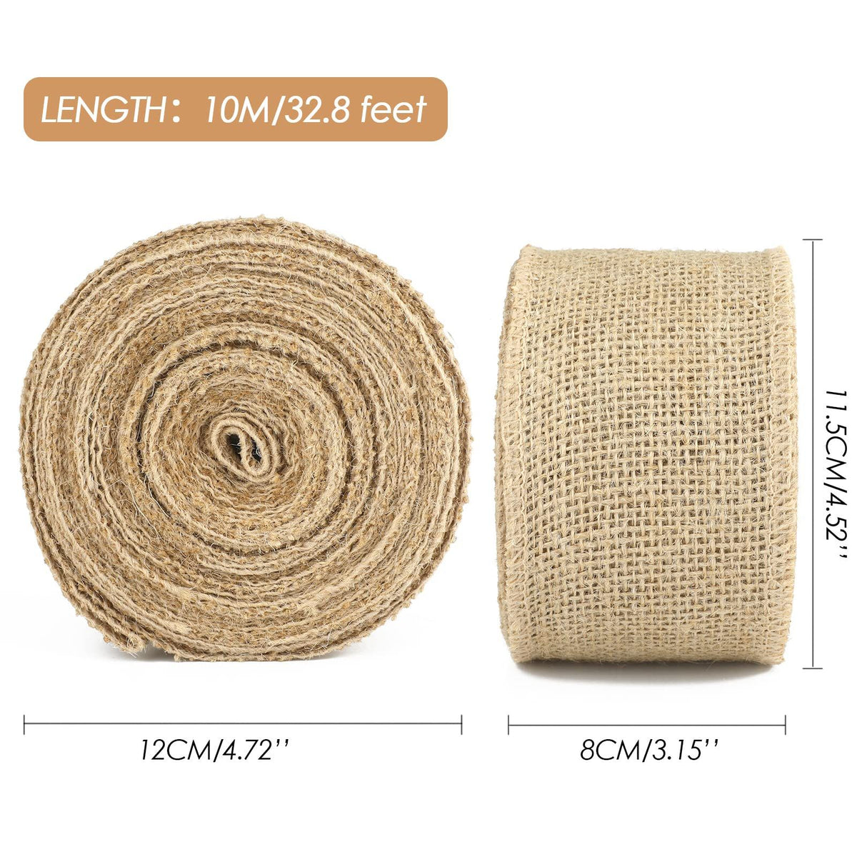 11 Yards Burlap Fabric Ribbon, 3.15" Wide Brown Natural Jute Fabric Craft Ribbon, Premium Craft Ribbon for Wedding, Gift Wrapping