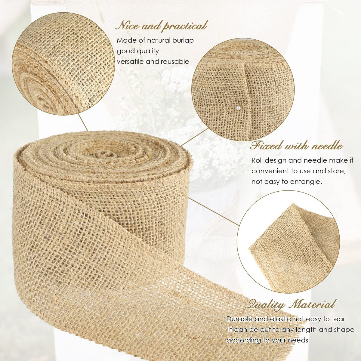 11 Yards Burlap Fabric Ribbon, 3.15" Wide Brown Natural Jute Fabric Craft Ribbon, Premium Craft Ribbon for Wedding, Gift Wrapping