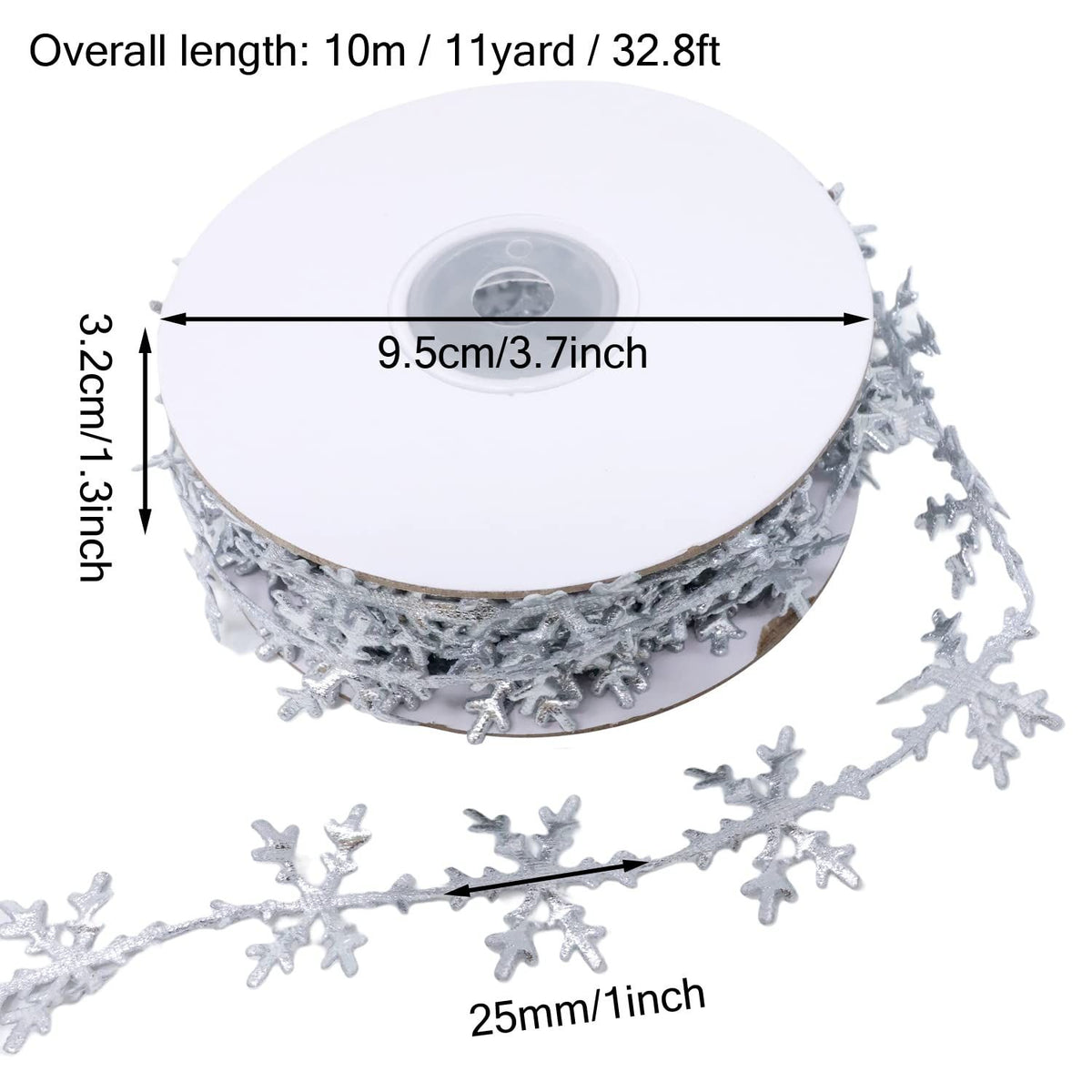 1 Roll of Sparkly Polyester Snowflake Ribbon Trim Embellishment, Snowflake Decoration Ribbons, Embossed Ribbon