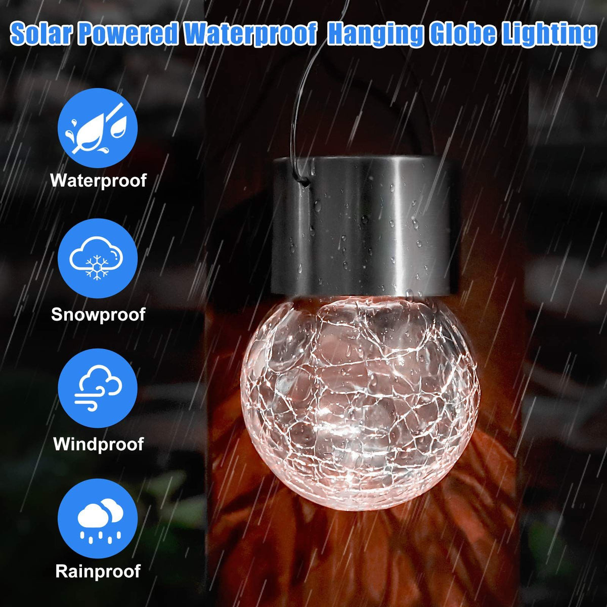 12Pack Outdoor Hanging Solar Lights - Solar Powered Glass Ball Lights Waterproof Tree Hanging Outdoor Globe Lights, Daylight White