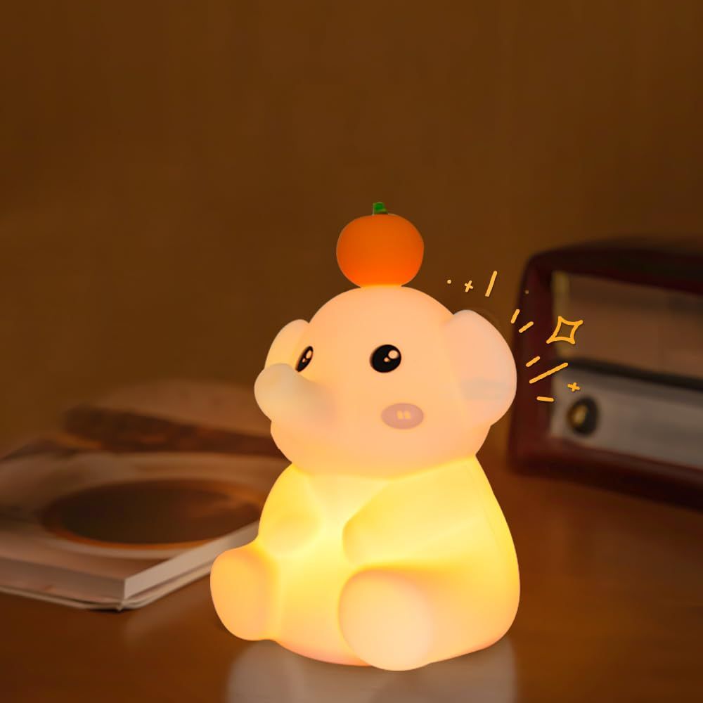 Cute Elephant Night Light for Kids, Novelty Animal Timed LED Nightlights, USB Rechargeable 2 Level Dimmable Nursery Sleeping Lamp