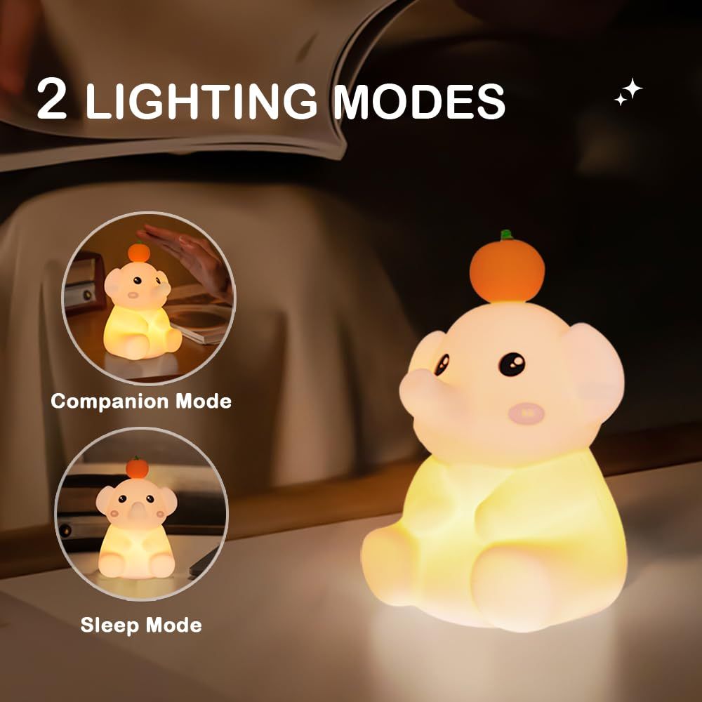 Cute Elephant Night Light for Kids, Novelty Animal Timed LED Nightlights, USB Rechargeable 2 Level Dimmable Nursery Sleeping Lamp