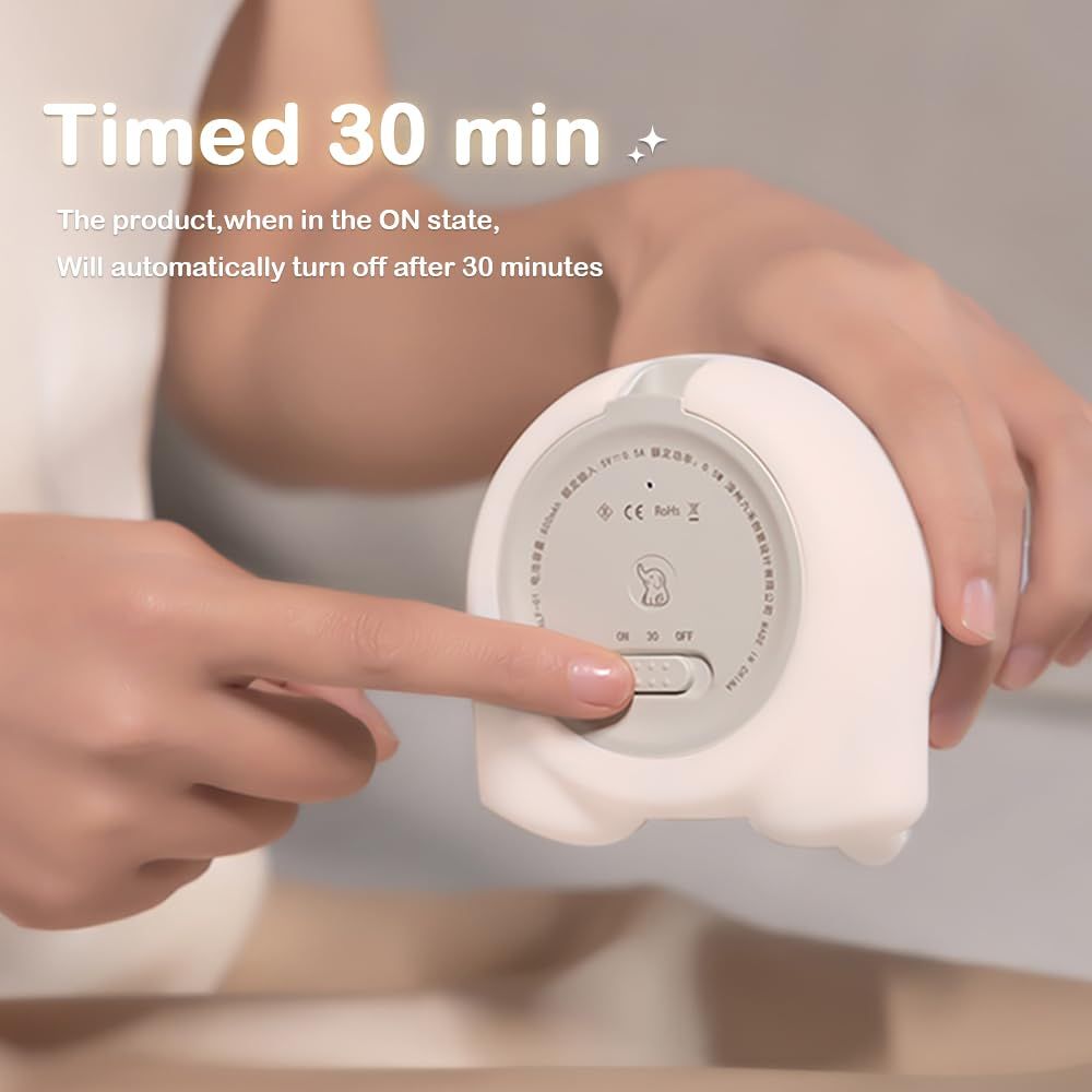 Cute Elephant Night Light for Kids, Novelty Animal Timed LED Nightlights, USB Rechargeable 2 Level Dimmable Nursery Sleeping Lamp