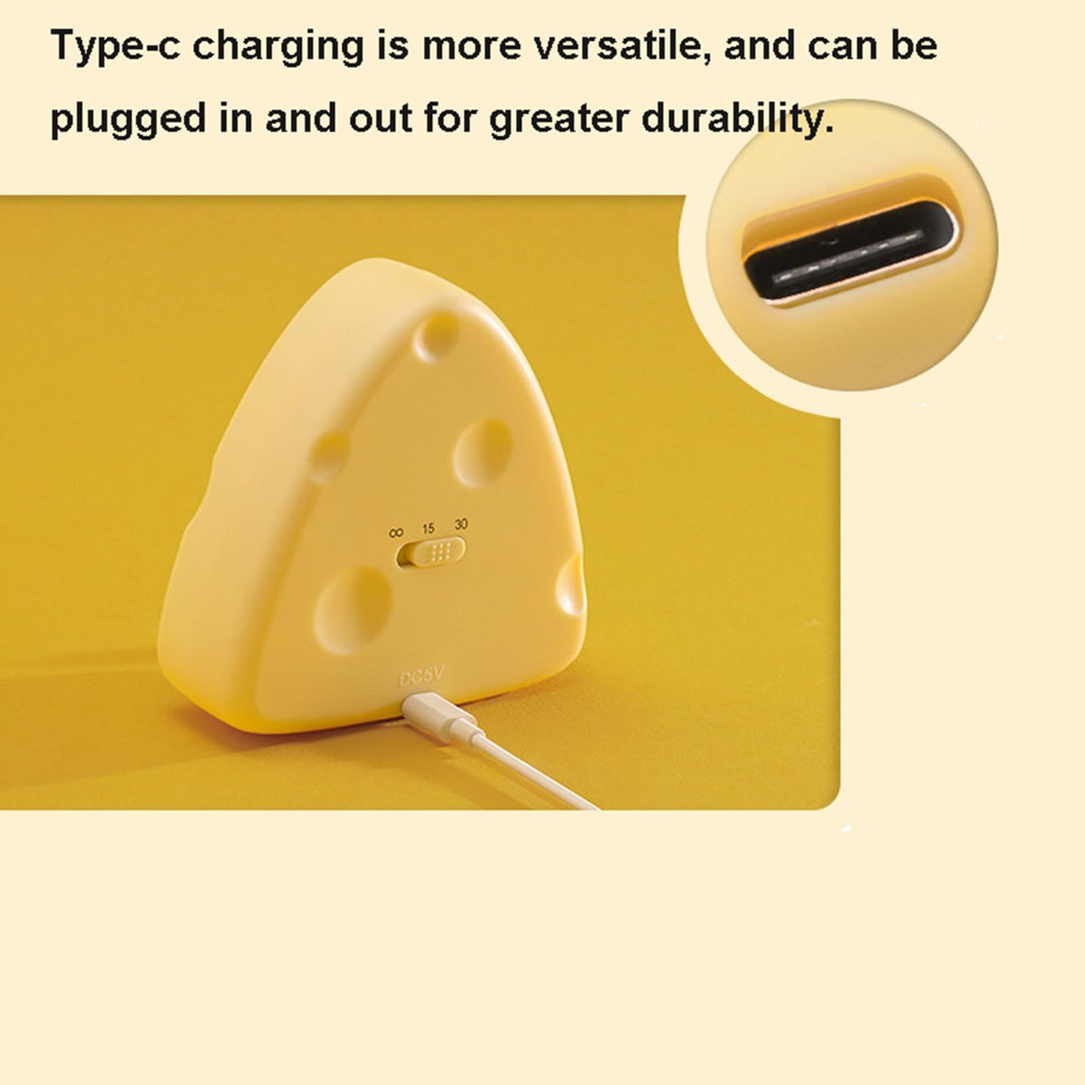 Cheese Night Light, USB Rechargeable Children's Timer with Sleep Long Bright Cartoon LED Indoor Decoration Light,Yellow