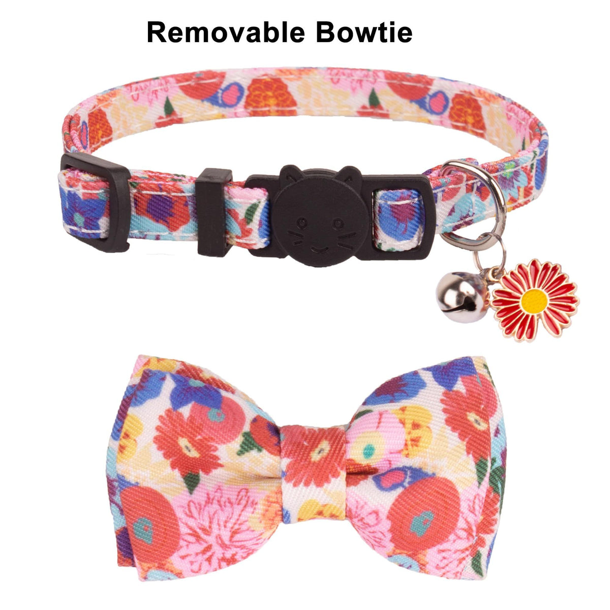 Floral Cat Collar Breakaway with Bow Tie Bell - 2 Pack Cute Flower Cat Collars with Removable Bowtie Floral Bowtie Collars(Floral)