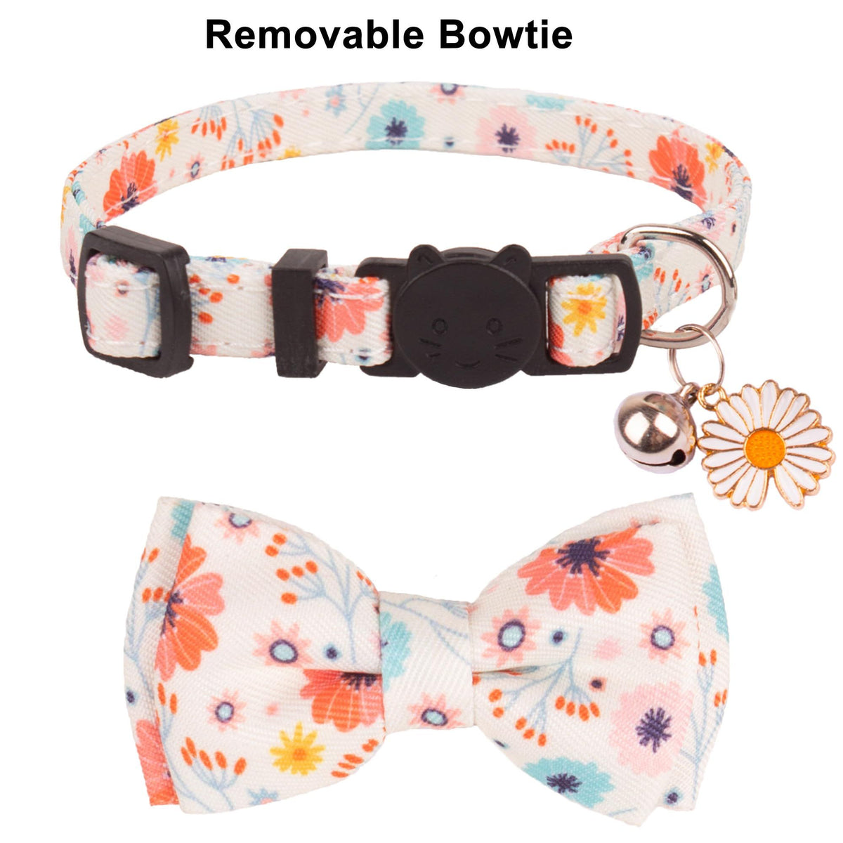 Floral Cat Collar Breakaway with Bow Tie Bell - 2 Pack Cute Flower Cat Collars with Removable Bowtie Floral Bowtie Collars(Floral)