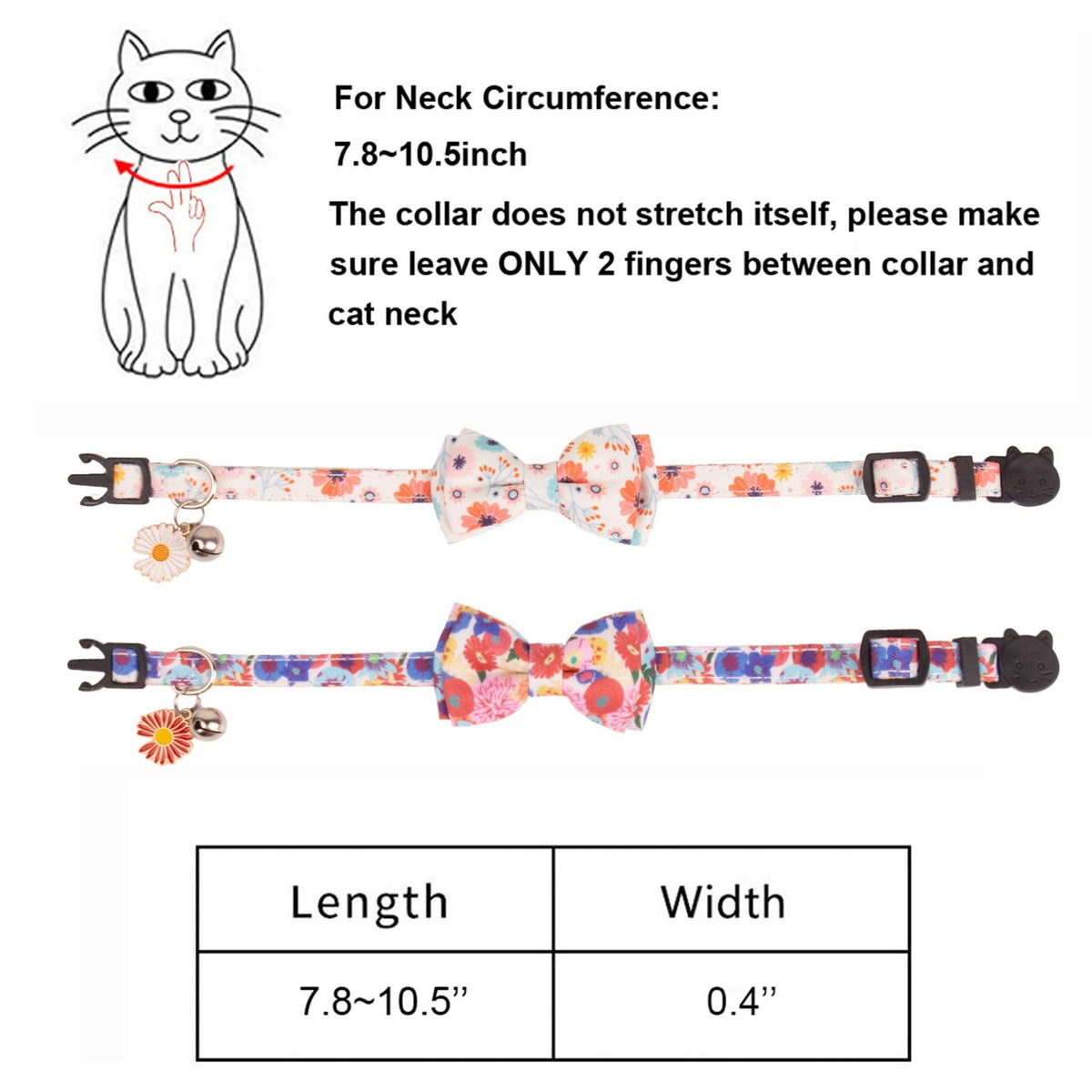 Floral Cat Collar Breakaway with Bow Tie Bell - 2 Pack Cute Flower Cat Collars with Removable Bowtie Floral Bowtie Collars(Floral)