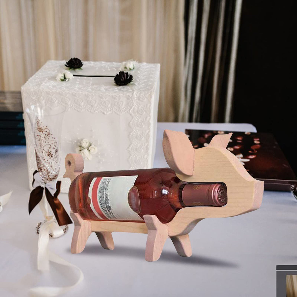 Large Wine Rack Storage Wooden Wine Rack Wine Rack Pig Ornamentsrack Ornaments Wine Cabinet Decorations Coffee Organizer