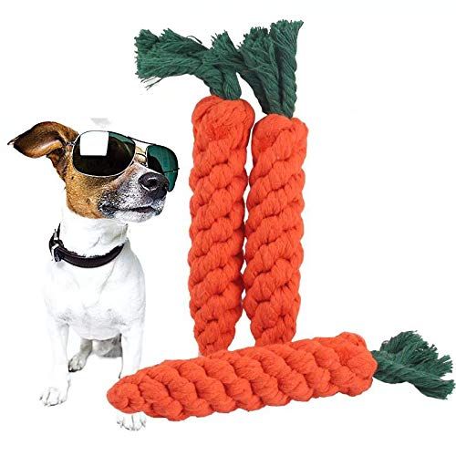 4 Pieces Pet Dog Puppy Cat Toy Chew Knot Cotton Knot Carrot,Pet Teeth Cleaning Chewing Toy,Cotton Rope Chewer for Pet