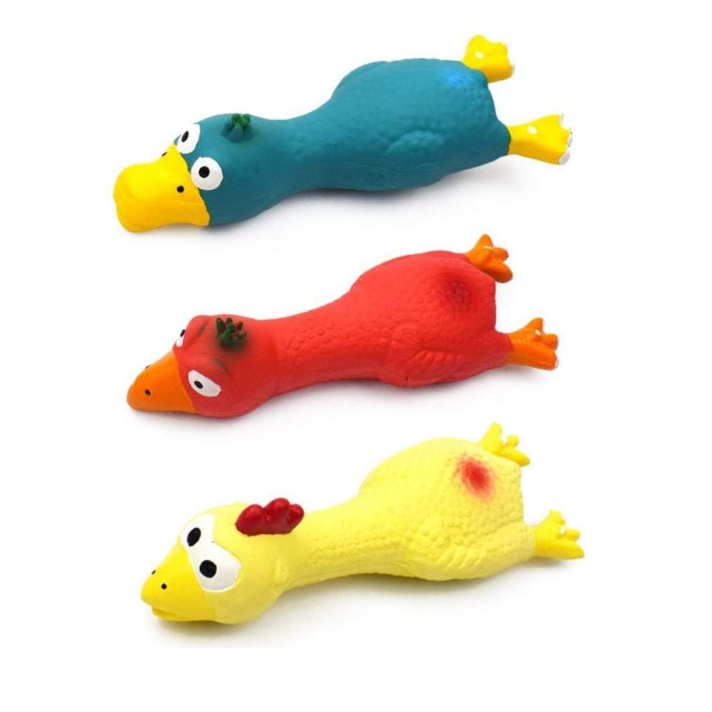 3PCS Dog Squeaky Toys, Dog Small Screaming Chicken Toys, 6.6" Long Soft Rubber Chew Toys for Puppy Small Medium Dogs