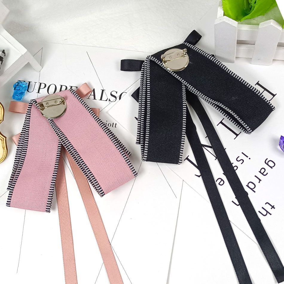 Retro Pearl Bee Bow Brooch Pre Tied Neck Tie Brooch Pin Clip Ribbon Bow Tie for Women Collar Jewelry 2pcs
