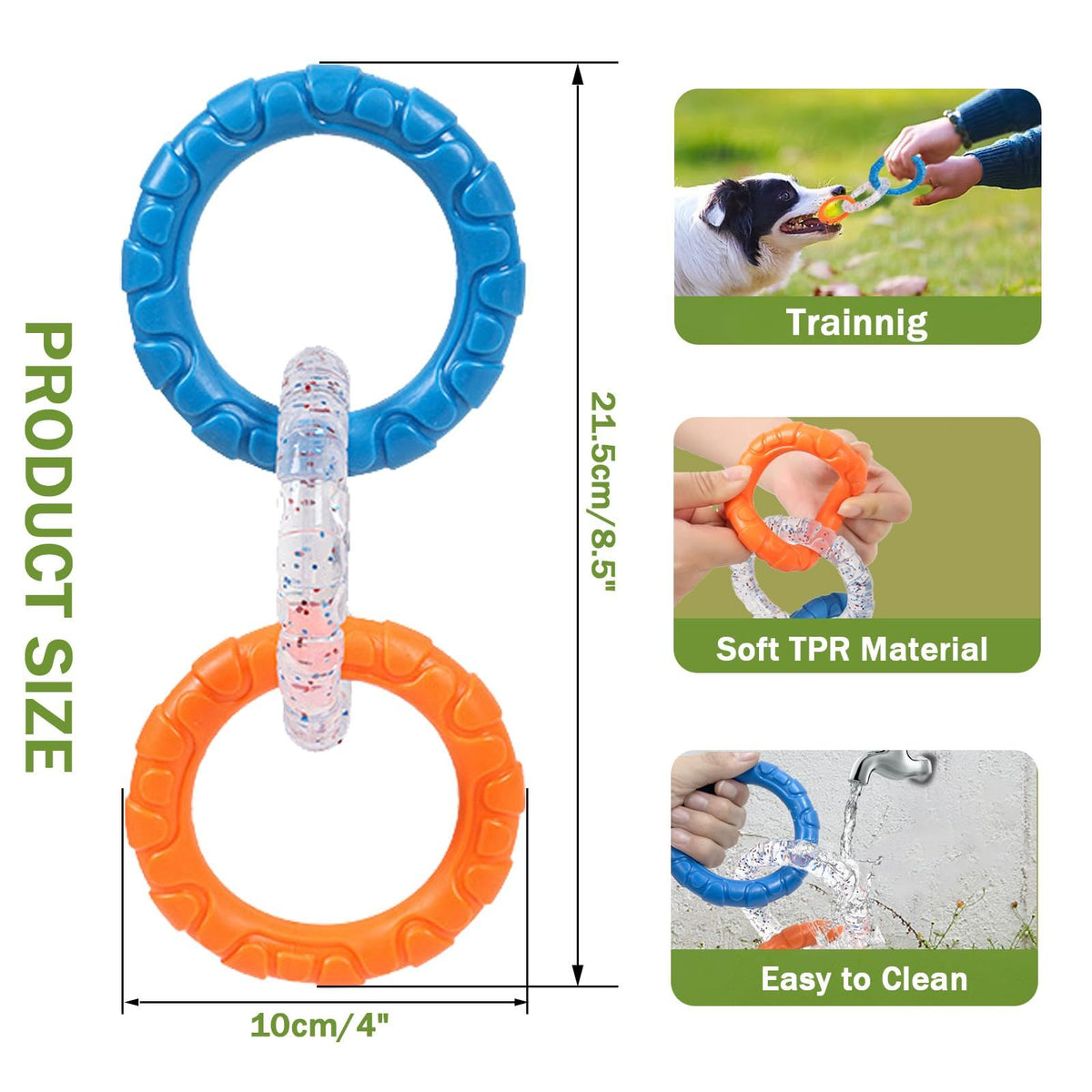 3-Ring Tug Dog Toy, Durable & Water Resistant Dog Chew Toy for Pets Training , Interactive Fetch Toy for Puppy (Orange & Blue)