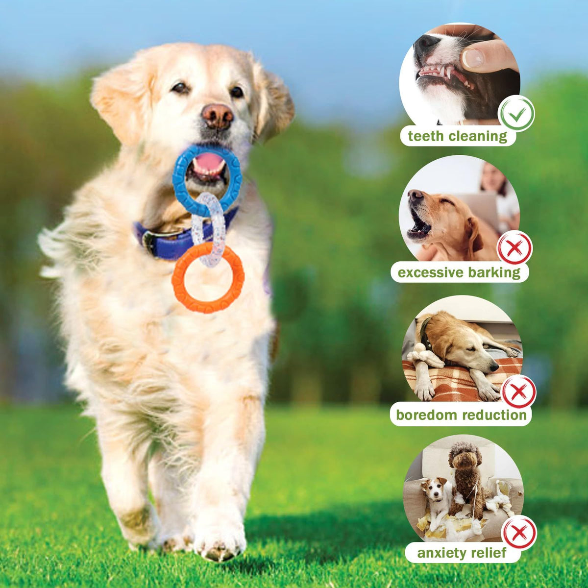 3-Ring Tug Dog Toy, Durable & Water Resistant Dog Chew Toy for Pets Training , Interactive Fetch Toy for Puppy (Orange & Blue)