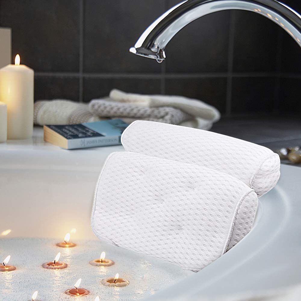 Bathtub Spa Pillow with 4D Air Mesh Technology and 7 Suction Cups, Helps Support Head, Back, Shoulder and Neck, Fits All Bathtub