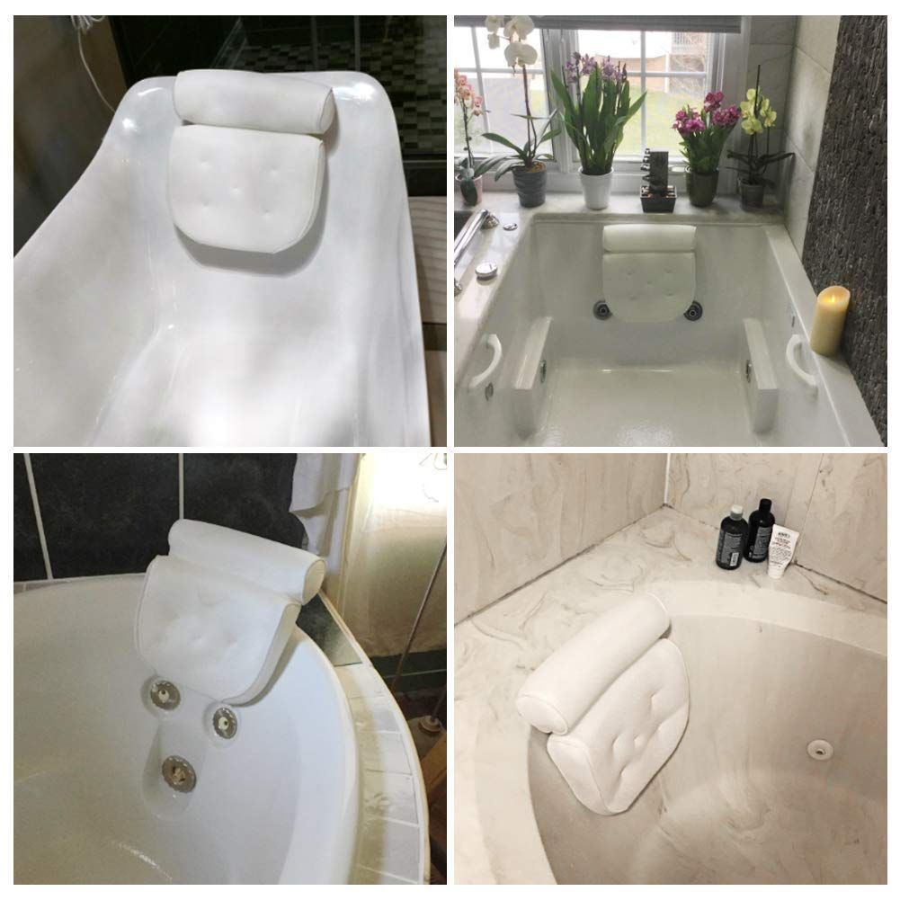 Bathtub Spa Pillow with 4D Air Mesh Technology and 7 Suction Cups, Helps Support Head, Back, Shoulder and Neck, Fits All Bathtub