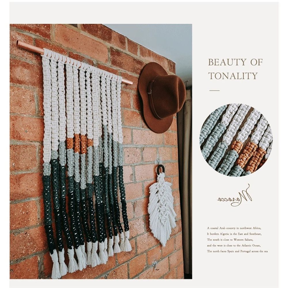 2pcs-Wall Hanging Tapestry Bohemian Hand-woven Tassels Tapestries Sun Mountain Landscape Boho Wall Art Decor
