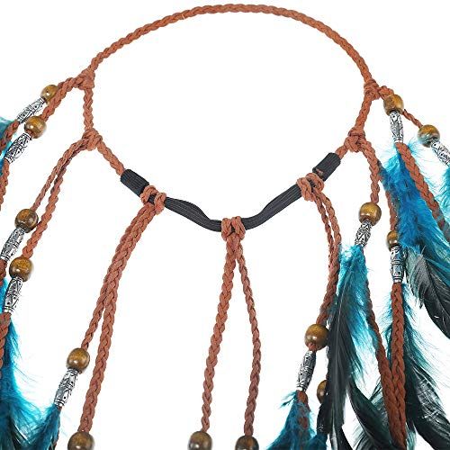 Boho Headdress Feather Headband Accessories Feather Elastic Gypsy Festival Headband Indian Fancy (Blue)
