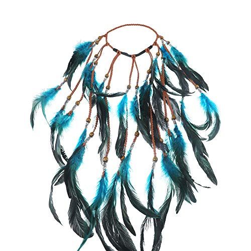 Boho Headdress Feather Headband Accessories Feather Elastic Gypsy Festival Headband Indian Fancy (Blue)