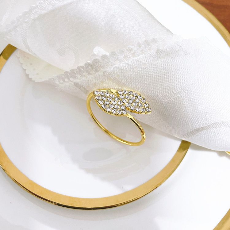 Napkin Rings 12 Pieces of Golden Two Leaf Clover Shaped Napkin Buttons for Wedding Hotel Table Napkin Rings Gold