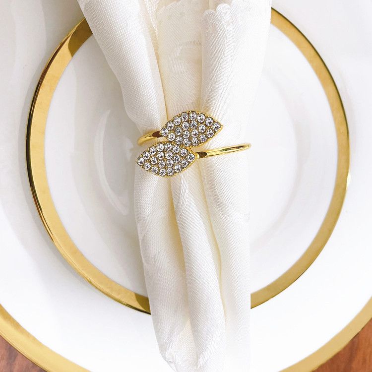 Napkin Rings 12 Pieces of Golden Two Leaf Clover Shaped Napkin Buttons for Wedding Hotel Table Napkin Rings Gold