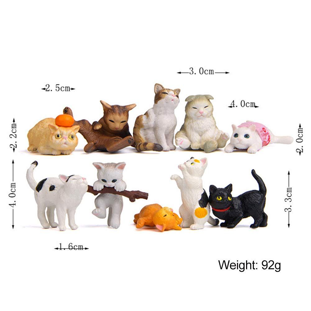 10 Pcs Miniature Cat Figurines Character Toy Cake Toppers, Mini Cat Animal Figures Collection Playset Desk Decoration