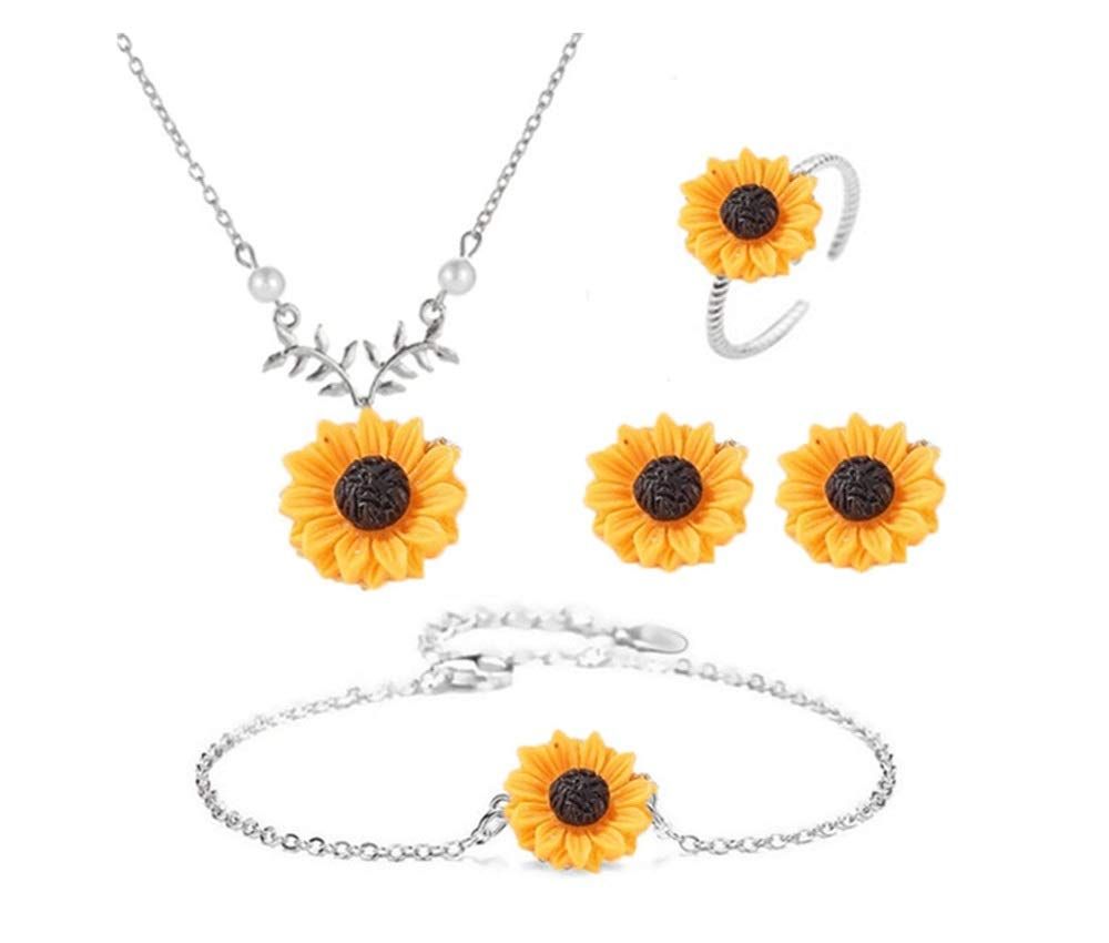 Sweet Sunflower Pearl Leaf Pendant Necklace Resin Daisy Flower Clavicular Chain Fashion Jewelry for Women